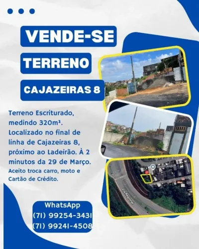 TERRENO CAJAZEIRAS 8 PROXIMO A 29 DE MARÇO - ESCRITURADO 320M²