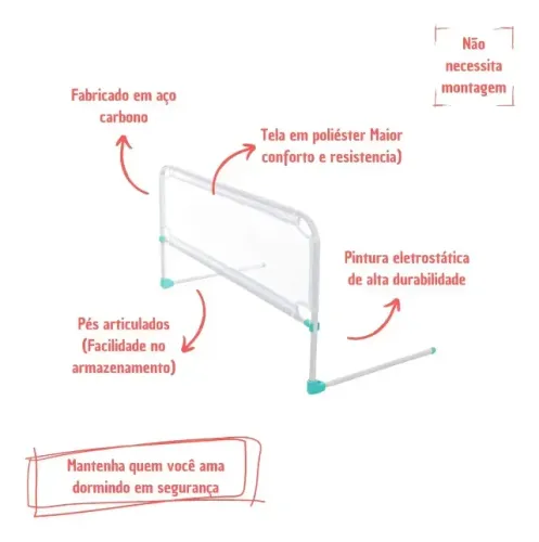 Grade Cama Proteção Infantil Bebê 100% Articulada Não Precisa Furar