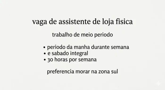 Vaga assistente de loja fisica meio periodo