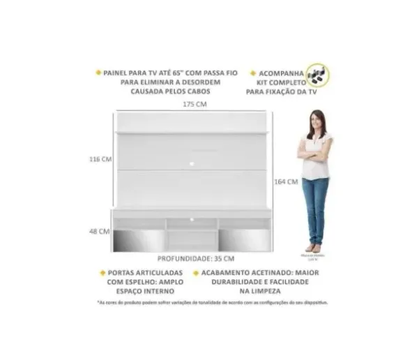 Rack + painel para Tv até 65 Pol, branco