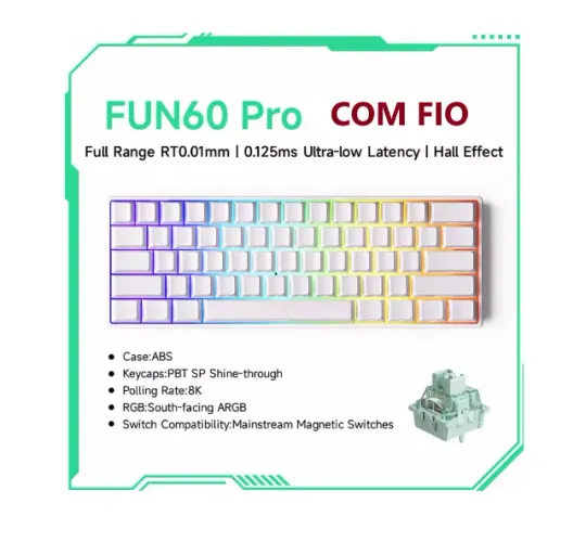 Teclado magnético Akko Fun60 pro Preto / Branco com fio 80khz