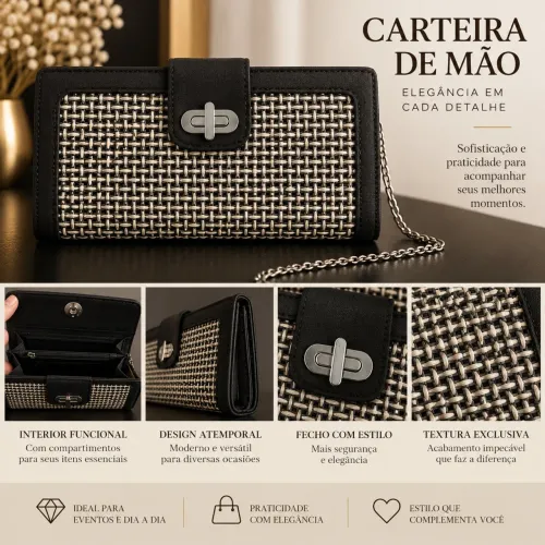 Carteira e bolsa de mão com textura e alça