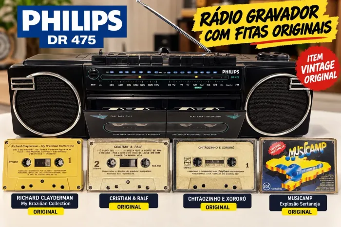 PHILIPS DR 475 - RÁDIO VINTAGE DUPLO DECK + FITAS K7 DE BRINDE