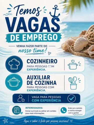 Vaga de emprego para Cozinheiro e Auxiliar de Cozinha