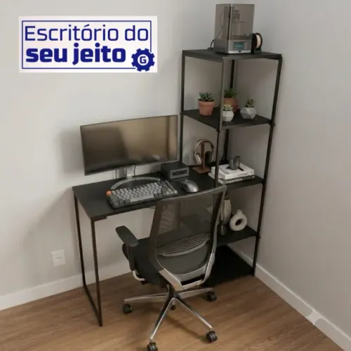 Escrivaninha Industrial NOVA Mesa com Estante para Computador Notebook de Estudo Multiuso
