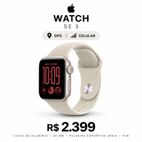 Apple Watch SE3 40mm starlight GPS + CELULAR - novo nota fiscal e garantia