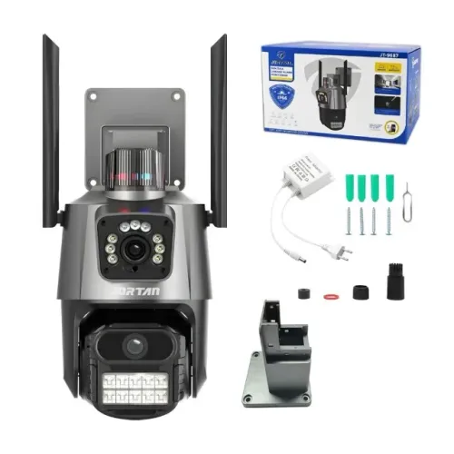 Câmera De Segurança Externa WiFi Lente Dupla HD Visão Noturna Colorida LED Sirene