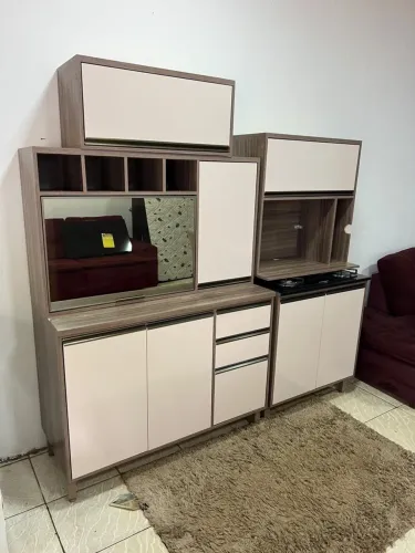 Armário de Cozinha Semi Novo 5 Peças Em MDF Com Cooktop - Entrega Grátis 