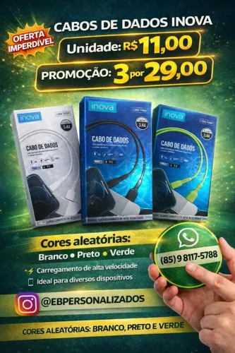 PROMOÇÃO KIT 3 UNIDADES ( CABO USB TIPO C / INOVA ) CORES ALEATÓRIAS