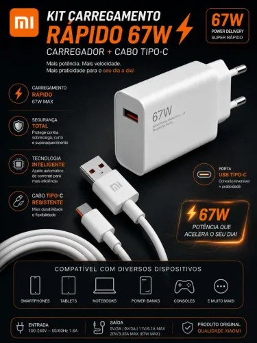 Carregador 67W USB-C com cabo incluso <br><br>Cabo Incluso