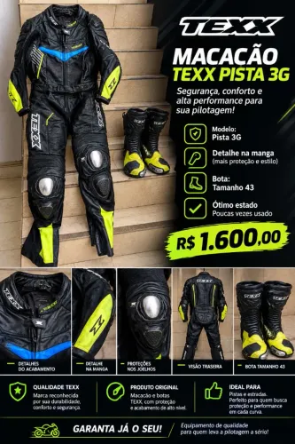 Macacão TEXX Pista 3G + Botas TEXX - Tamanho 43