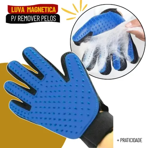Luva Escova Tira Pelos Pet Azul para Cachorros e Gatos Rasqueadeira - SPT01
