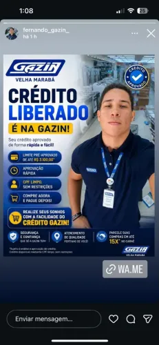 Crediário na Gazin da velha Marabá