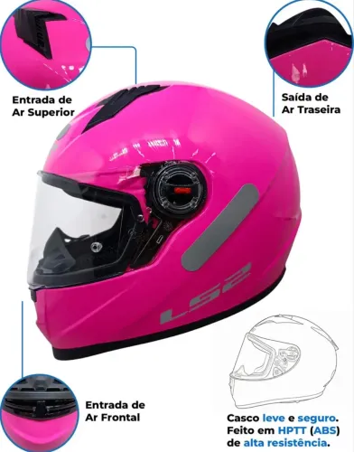 Capacete Ls2 Ff358 Rosa - NOVO - TAM 56