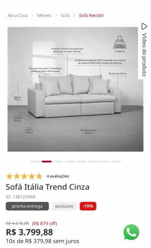 SOFÁ ITÁLIA TREND CHUMBO