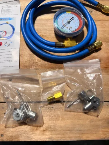 Kit de mangueira de recarga R134a com manômetro, válvula autovedante de 1/5.1 cm pode toca