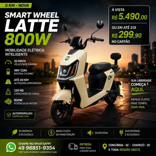 MOTO ELÉTRICA SMART WHEEL LATTE 800W ? NOVA, 0 KM!