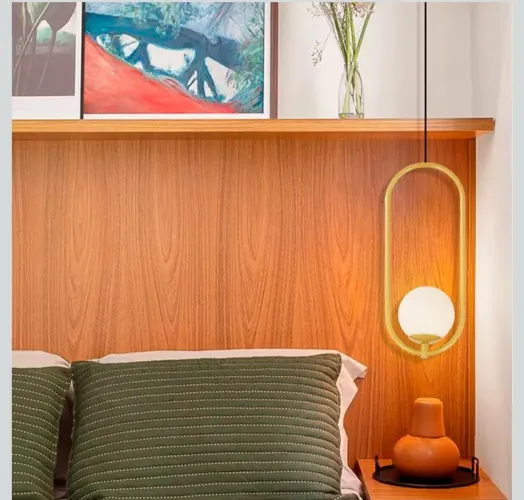 Kit 2 Luminárias Pendente Arco Globo Vidro Sala Cama Dourado