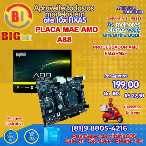 Placa Mãe Fm2/fm2 Séries Cp Clipset Amda68 A88 16gb Usb 3.0 - Em ate 10x Fixas