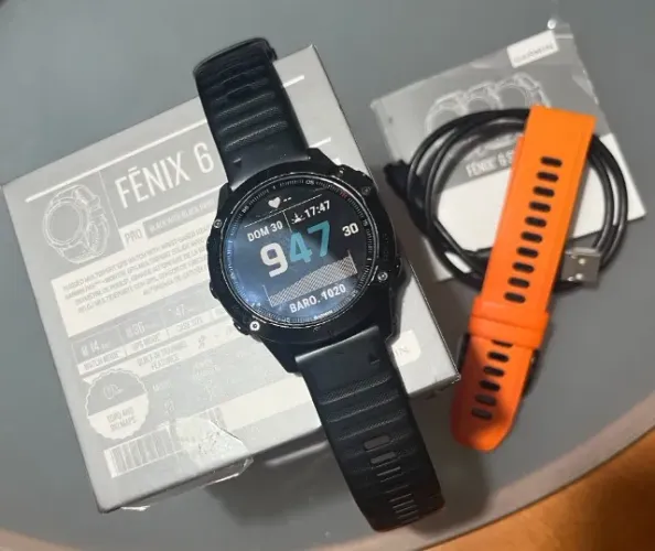 Relógio gps Garmin fenix 6 pro 47mm com caixa e manuais 