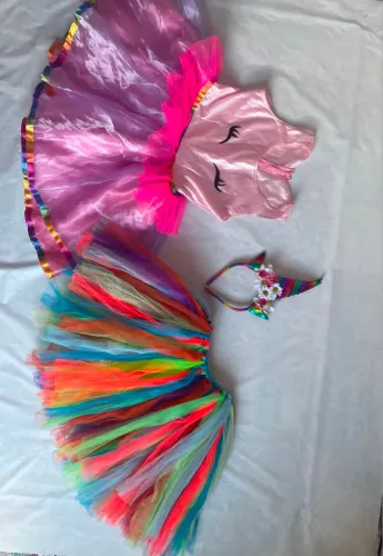 Fantasia de unicórnio infantil, saia de tule e tiara 