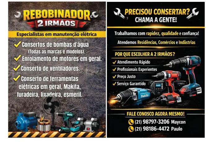 Conserto de bombas d'água e motores em geral , atendemos em domicílio 