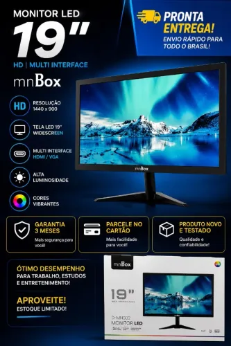 Monitor LED 19 Polegadas mnBox HD HDMI/VGA Novo