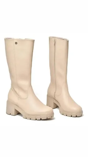 Bota cano alto bege via marte 