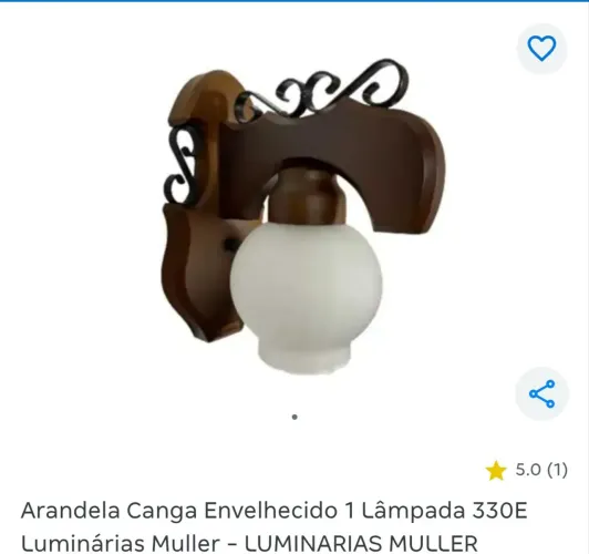 Arandela Canga Envelhecido 1 Lâmpada 330E Luminárias Muller - LUMINARIAS MULLER