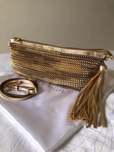 Bolsa Luz da Lua Original Dourada Clutch Luxo com Alça
