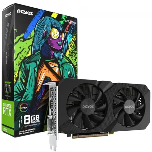 Placa De Vídeo Geforce Ddr6 08Gb/128 Bits Rtx 3050 Pcyes, 2 Fans, Dp, Dvi, Hdmi, Pvrtx3050