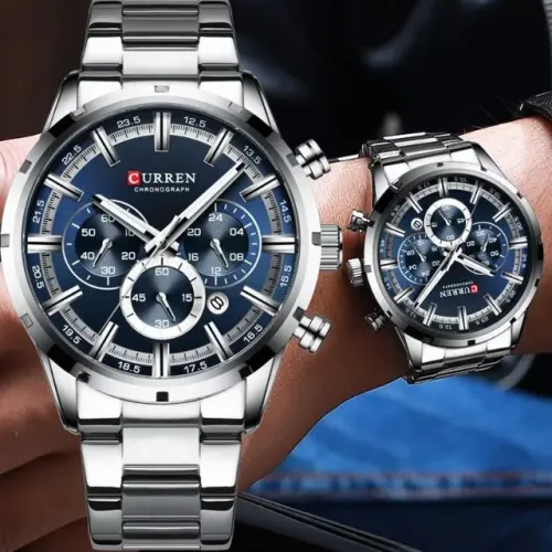 Relógio Curren Masculino Luxo Legítimo Prateado/azul Entregamos