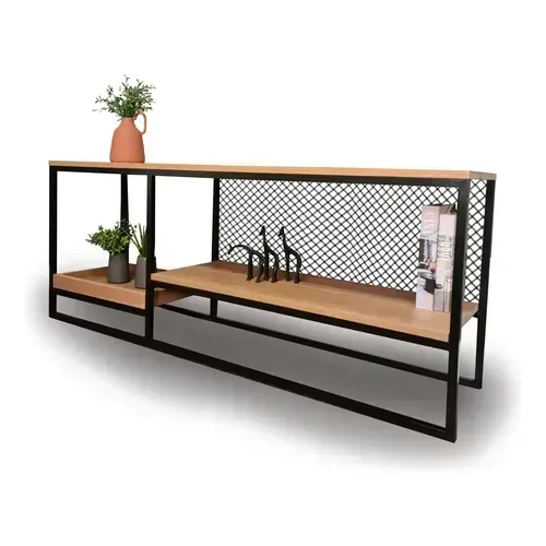 Rack Industrial para TV | Madeira Natural e Metalon