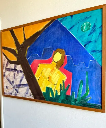 Quadro Decorativo Pintura Abstrata Original com Moldura de Madeira