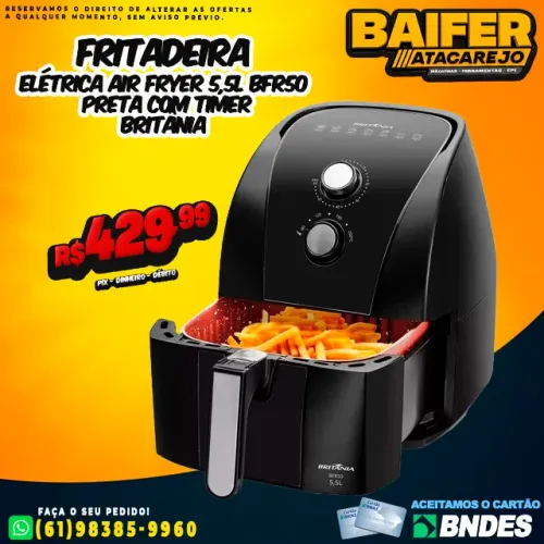 Fritadeira Elétrica Air Fryer 5,5L BFR50 Preta com Timer Britânia
