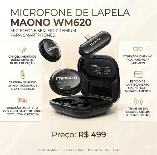 Microfone de Lapela Maono Wm620 Premium (Original e Lacrado)
