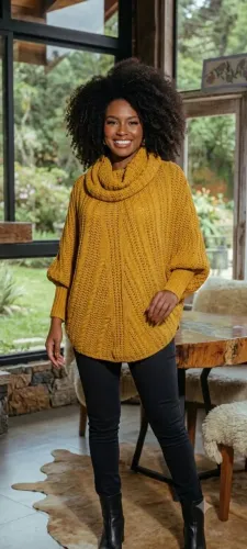 Blusa em tricô Tam único cor mostarda manga morcego