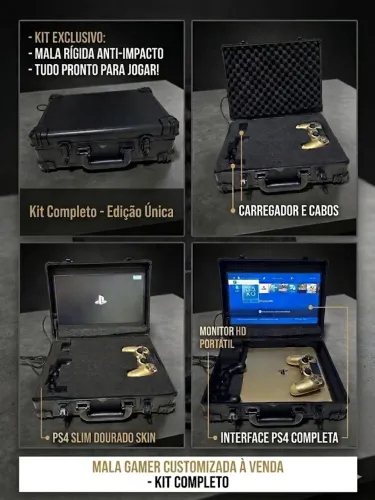 [EXCLUSIVO] Kit Mala Gamer Portátil - PS4 Slim Gold Edition + Monitor Integrado