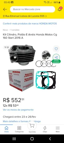 Quite cilindro da Honda CG160 NXR160