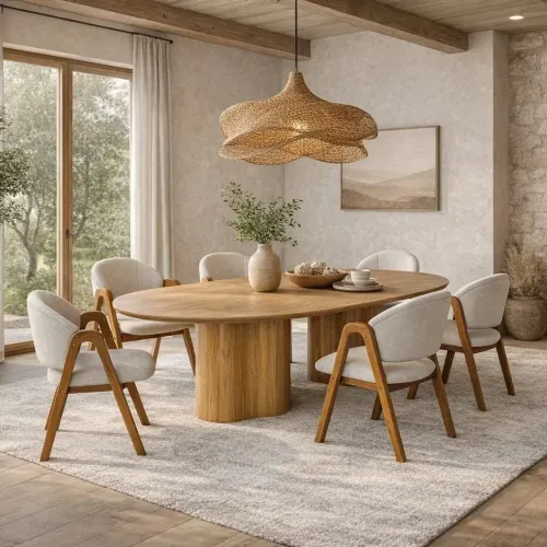 Conjunto mesa de jantar orgânica 6 cadeiras 