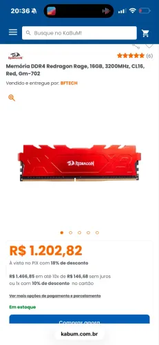 Memoria ram redragon 1x16 gb ddr4 3200mhz