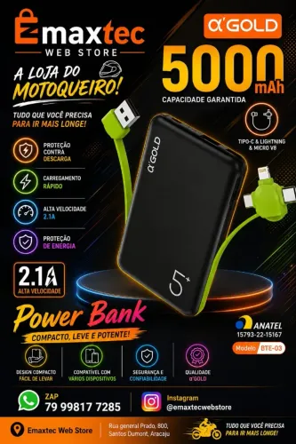 Carregador Portátil/ Power Bank 5000 Gold