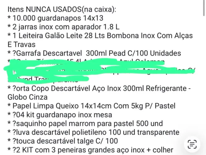 Material para barraca de caldo de cana