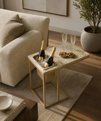 Mesa mármore com porta bebida 