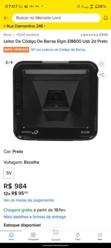 Leitor de código de barras Elgin EI8600 USB 2d preto