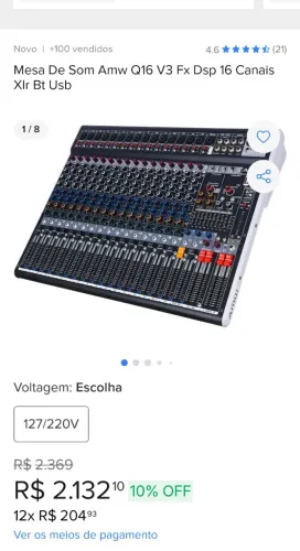 Mesa de som Amw Q16 v3 FX Dsp 16 canais XLR BT usb