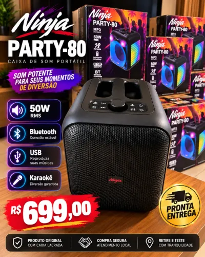 Caixa de Som Ninja PARTY-80 50W RMS - Nova