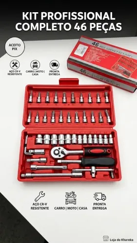 ? Kit de Ferramentas Profissional 46 Peças em Aço CR-V + Maleta