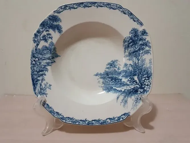 Antigo Prato Fundo Faiança Inglesa John Maddock & Sons Ltd - Coleção Rural 23cm