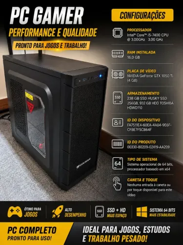 PC Gamer i5+ Gtx 1050 ti 4GB| 16GB de RAM  | SSD + HD | Completo com teclado  , mouse .